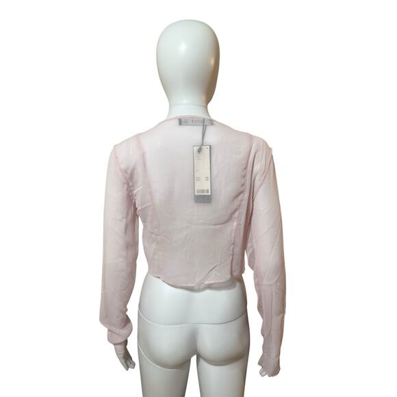 Lioness Pink Sheer Tie Front Crop Top Size Small NWT Long Sleeve Ruffle Detail - Picture 4 of 7